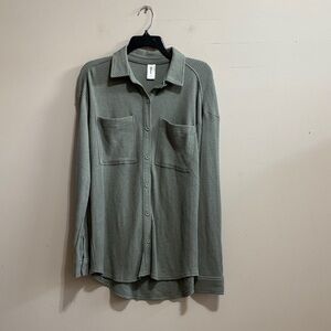 Abound Waffle Knit Shirt Jacket Green Button-Up size XS